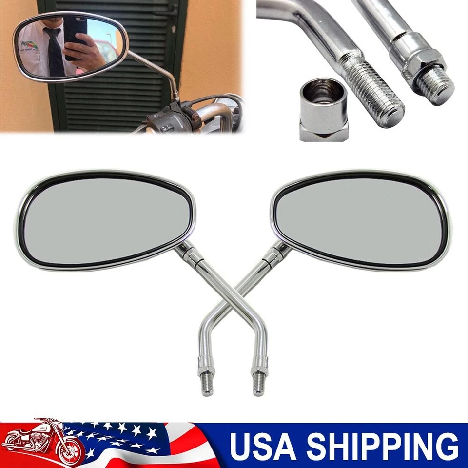 For Kawasaki Vulcan VN 2000 1600 1500 800 500 Chrome Oval Rear-view Mirrors 10mm Foto 1 de 4
