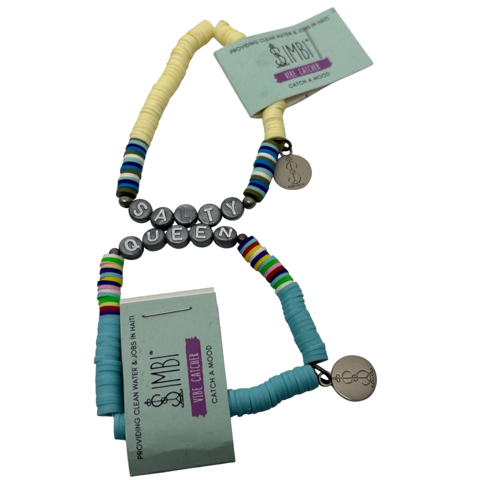 Juego de 2 Brazaletes Simbi Vibe Catcher Dije Reina Salada Elástico Cuentas Coloridas Foto 1 de 1