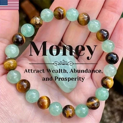 Lucky Green Aventurine Tiger Eye Stone Money Bracelet Handmade Beaded Bracelet - Image 1 of 4
