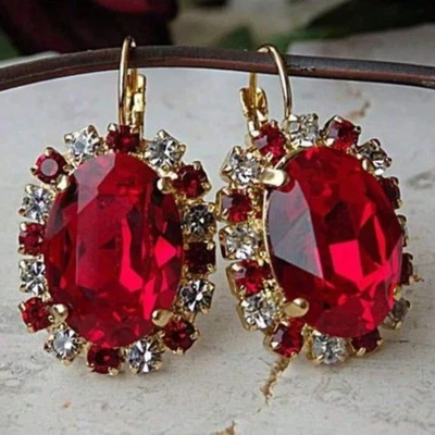 Pendientes con diseño de flor de circonita roja chapados en oro de 14K, bohemio sexy enchapado en cobre Foto 1 de 3