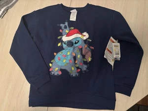 NWT Disney Stitch Holiday Sweatshirt Relaxed Loose Fit Pullover XL Blue - Picture 1 of 3