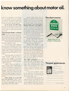 1971 QUAKER STATE Motor Oil Auto Car Service Vintage Magazine Print Advertising - Picture 1 of 1