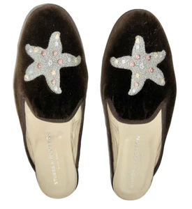 Stubbs and Wootton Vintage Brown Velvet Embroidered Starfish Lady Mules Size 9.5 - Picture 1 of 5