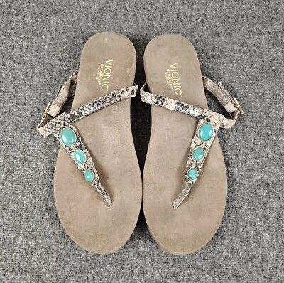Vionic Jada Toe Post Sandals Womens 9 Snakeskin Upper Summer Flip Flops  - Image 1 of 4
