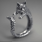 925 Sterling Silver Adjustable Ring Cute Cat Vintage Ring UK Gift Women