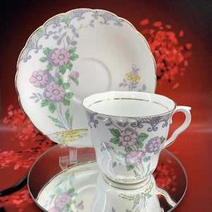Colclough Pink Flower Tea Cup Saucer English Bone China Gold Teacup England BX13 - Picture 1 of 9