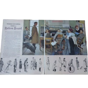 Norman Rockwell 1944 visita una junta de racionamiento - Saturday Post doble página extendida - Imagen 1 de 3