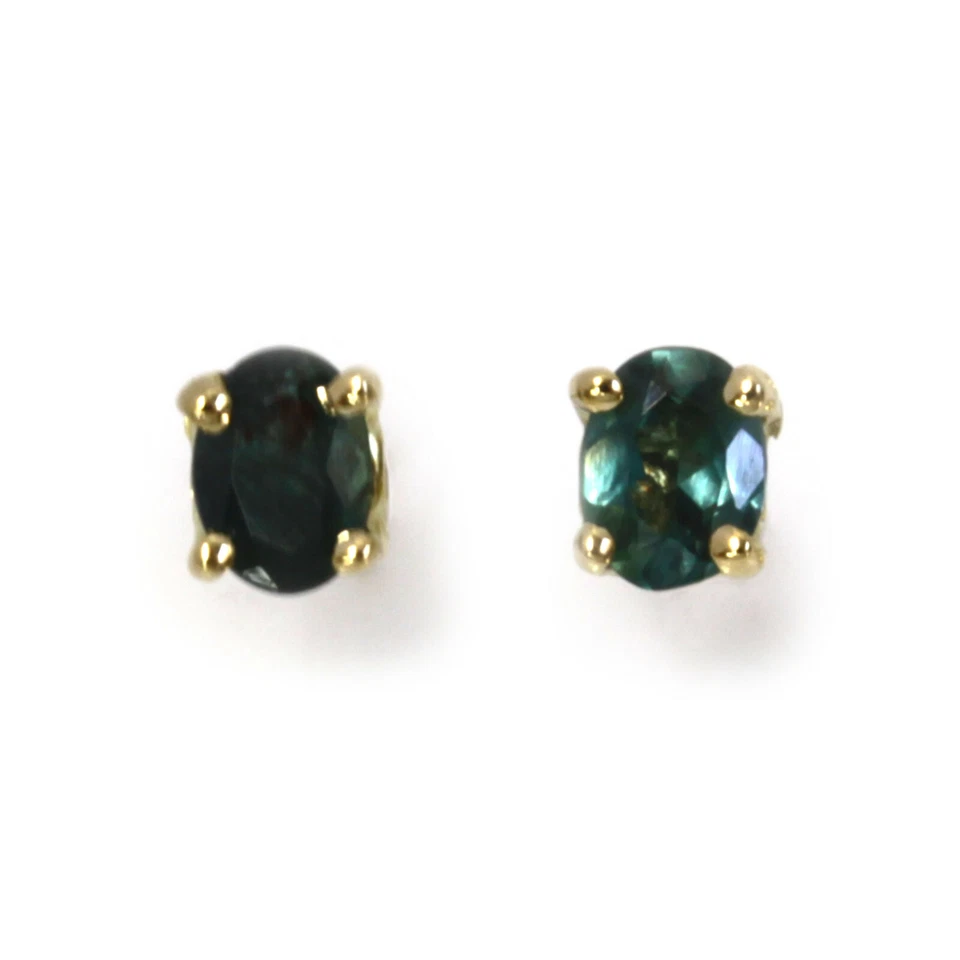 0.5 克拉天然真亚历山大石纯 14k 黄金单颗椭圆形耳钉 5 毫米 — 第 1/4 张图片