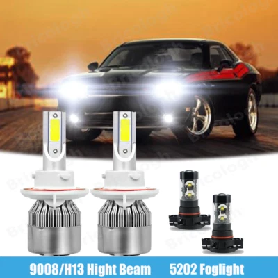 6000K LED Headlights High Low Beam Fog Light Bulb For 2008-2014 Dodge Challenger Foto 1 de 4