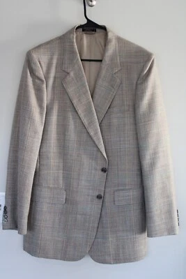 VINTAGE GRAY PLAID STAFFORD LINEN BLEND SPORT COAT sz 42L pastel suit jacket - Image 1 of 4