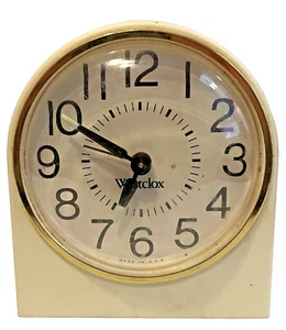 Westclox White Gold Trim Wind-Up Alarm Clock~US Patent-In Working Condition - Zdjęcie 1 z 6