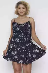 Plus Size Navy Blue Floral Mini Dress Sundress 1XL Spaghetti Strap Summer Travel - Picture 1 of 3