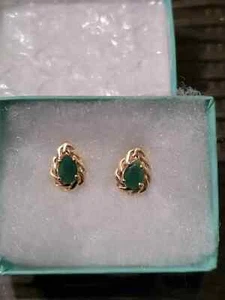 2 Ct Pear Cut Green Emerald Lab-Created Stud Earrings 14K Yellow Gold Plated - Picture 1 of 4