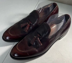 Allen Edmonds Saratoga Shoes Mens 11 AA Oxblood Leather Tassel Loafers USA Made - Picture 1 of 12