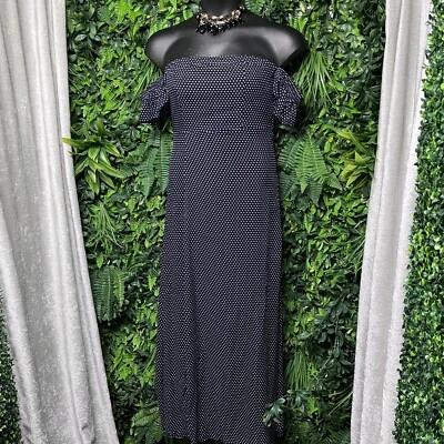 HYFVE Dress Women Large Blue Polka Dot Cold Shoulder Strapless Split  2485 - Image 1 of 4