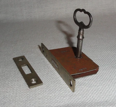 Original Antique Cabinet Lock ~ Working Key ~ Striker Plate  ~ Restoration Cover