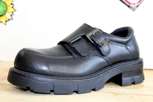 Vintage SKECHERS USA Men's Buckle Shoes Platform Black Leather. US Size 9.5 M - Picture 1 of 18