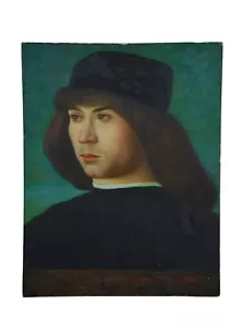 Porträt eines jungen Mannes Ölgemälde auf Karton Tafel nach Giovanni Bellini 14 Zoll - Bild 1 von 9