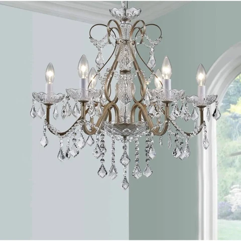 Bestier Antique Silver Vintage Candle Chandelier Crystal 6 Lighting Lamp Cover