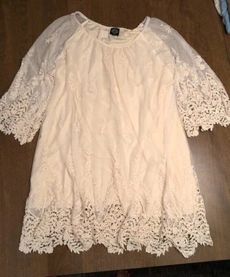 Vestido túnica boho blanco manga 3/4 calstyle para mujer XL bordado crema encaje Foto 1 de 4