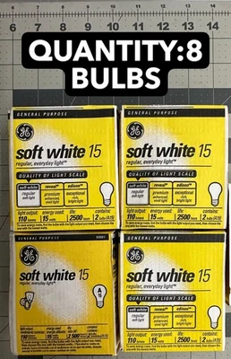 Nuevo de Lote Antiguo PACK DE 8 BOMBILLAS GE 15 vatios bombillas blancas suaves A15 base estándar Foto 1 de 4