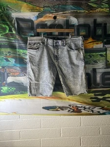 Size 42 True Religion Rock Relaxed Straight White And Purple Embroidered Jorts - Picture 1 of 9
