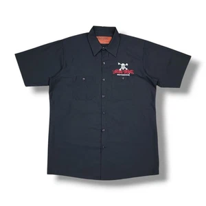 Lethal Threat Motorgear Large Skull Embroidered Black Button Up Shirt Men's L - Picture 1 of 8