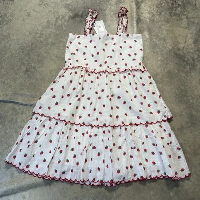 Stella McCartney Kids Dress Girls Size 12 White Red Strawberry Sleeveless Tiered - Image 1 of 4