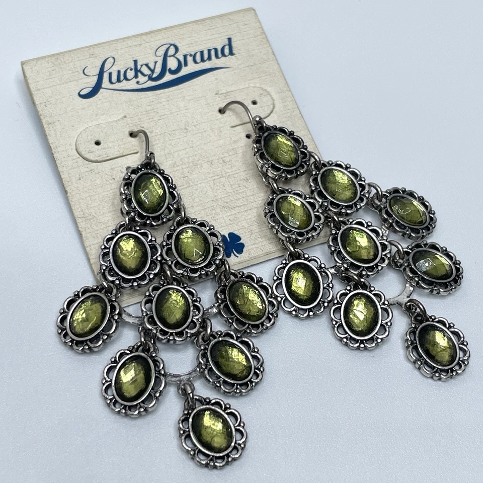 Pendientes colgantes vintage de diamantes de imitación amarillos marca Lucky tono plata Foto 1 de 4