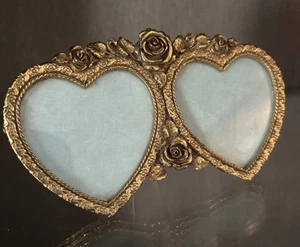Vintage Matson Ormolu Gold Guilt Metal Double Heart Roses Picture Frame F1777 - Picture 1 of 5