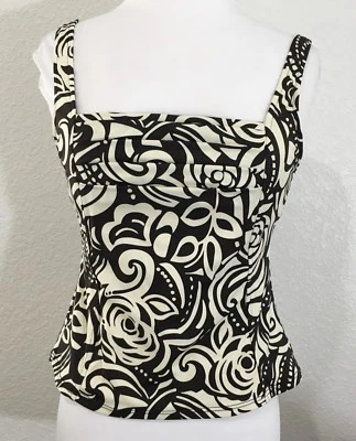 Caribbean Joe Womens Tankini Top Size 8 Brown White Floral Padded - Image 1 of 4