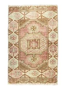 Vintage Turkish Tiny Rug-Boho Chic Vintage Oushak Rug-Door, Bath Mat-1.9x2.10ft - Picture 1 of 11