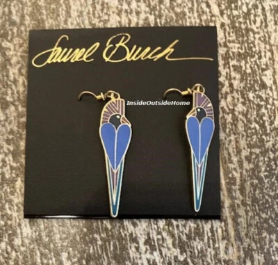 Laurel Burch Earrings Blue Cockatoo Matte Cloisonne & Gold Tone RETIRED Last SET - Image 1 of 3