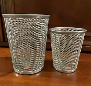 Vintage Rubbermaid Brand Metal Mesh Desk Organizers 2 Tall Pencil Holder Silver - Picture 1 of 9