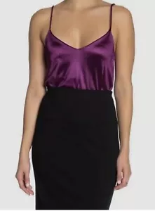 NWT 4SI3NNA Women's Purple Satin V-Neck Sleeveless Snap Button Bodysuit Size XS - Picture 1 of 6