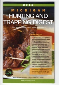 2015 MICHIGAN DNR JAGEN & ANGELN WILDGESETZE VERDAUUNGSLEITFADEN - MICHIGAN-HIRSCH-AUFNÄHER - Bild 1 von 1