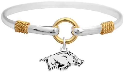 Arkansas Razorbacks Two Tone Silver Gold Cuff Bangle Bracelet Charm Jewelry UA Cover