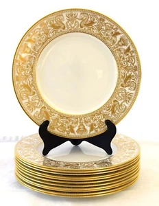 Lote 12 Platos de Cena Dragones Wedgewood Bone China Oro Florentino W4219 - Imagen 1 de 19