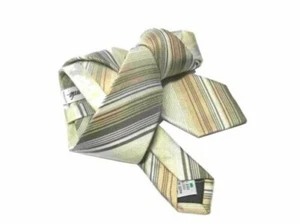 Krawatte Gestreift Beige Weiß Slinny Tie Seide Multi-Streifen It - Picture 1 of 2
