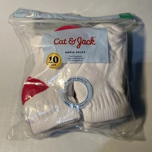 Cat & Jack Kids Socks White Small Shoe Size 5.5-8.5 Ankle Socks Pack of 10 New - Picture 1 of 5
