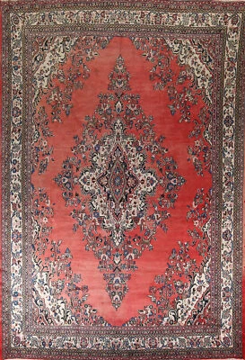 Vintage Traditional Floral Hamedan Large Rug 10x14 Wool Handmade Living Room Rug - Image 1 of 4