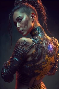 Cyberpunk Prinzessin Sci-Fi leuchtender futuristischer Kunstdruck 564177289 - Bild 1 von 1