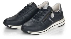 Remonte Damen Echtleder Sneaker blau kombi, Reißverschluss + Schnürung - Bild 1 von 10