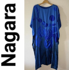 NAGARA Designer Silky Blue Patch Caftan Style Maxi Dress One Size Patch Details - Imagen 1 de 15