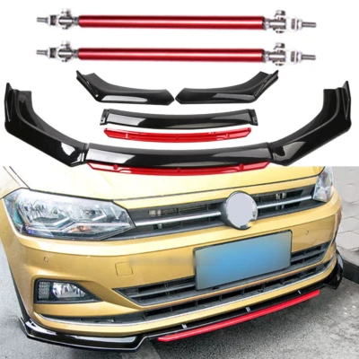 For Volkswagen VW Front Bumper Lip Body Kit Splitter Spoiler Glossy Black Red - Image 1 of 4