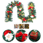 Frosted Christmas Pine Garland 9ft Pre-Lit LED Lights Santa Claus Bowknot Wreath