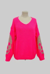 Super Soft Sparkly Slouchy Skull Jumper One Size 8-16 Choose Blue Pink Green - Picture 1 of 22