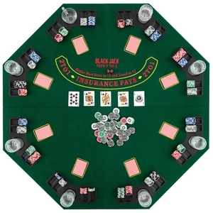 48" Green Octagon 8 Player Four Fold Folding Poker Table Top & Carrying Case - Picture 1 of 10