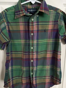 Polo Ralph Lauren Boys Madras Plaid S/S Shirt Green, Blue, Red, Purple, Size 5 - Picture 1 of 10