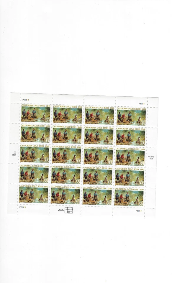 Hojas de estampillas de Estados Unidos/posteo Sct #3316 fiebre del oro de California MNH F-VF OG FV$.6,60 Foto 1 de 1